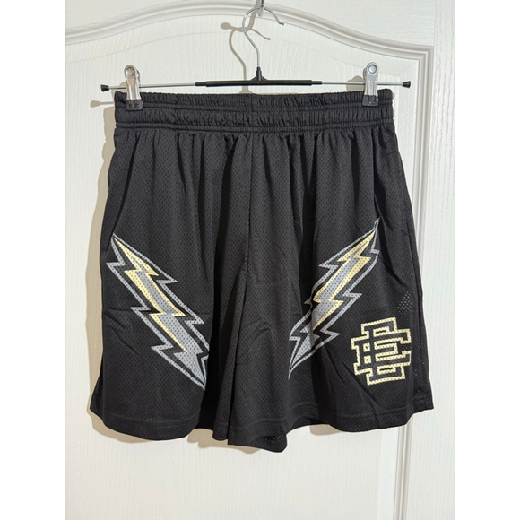 Men's Eric Emanuel Black Yellow Grey Lightning Bolt Athletic Shorts M - Picture 1 of 7